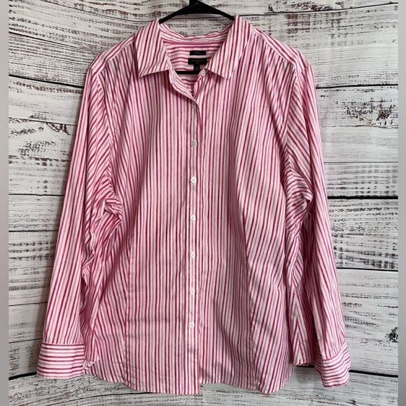 Talbots Top Womens plus size 22 Striped Cotton Blend button up Non Iron Blouse - Picture 1 of 10